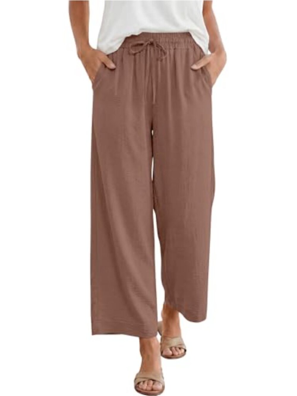 ANRABESS Women Wide Leg Capri Pants Palazzo High Waisted Casual Loose Lounge